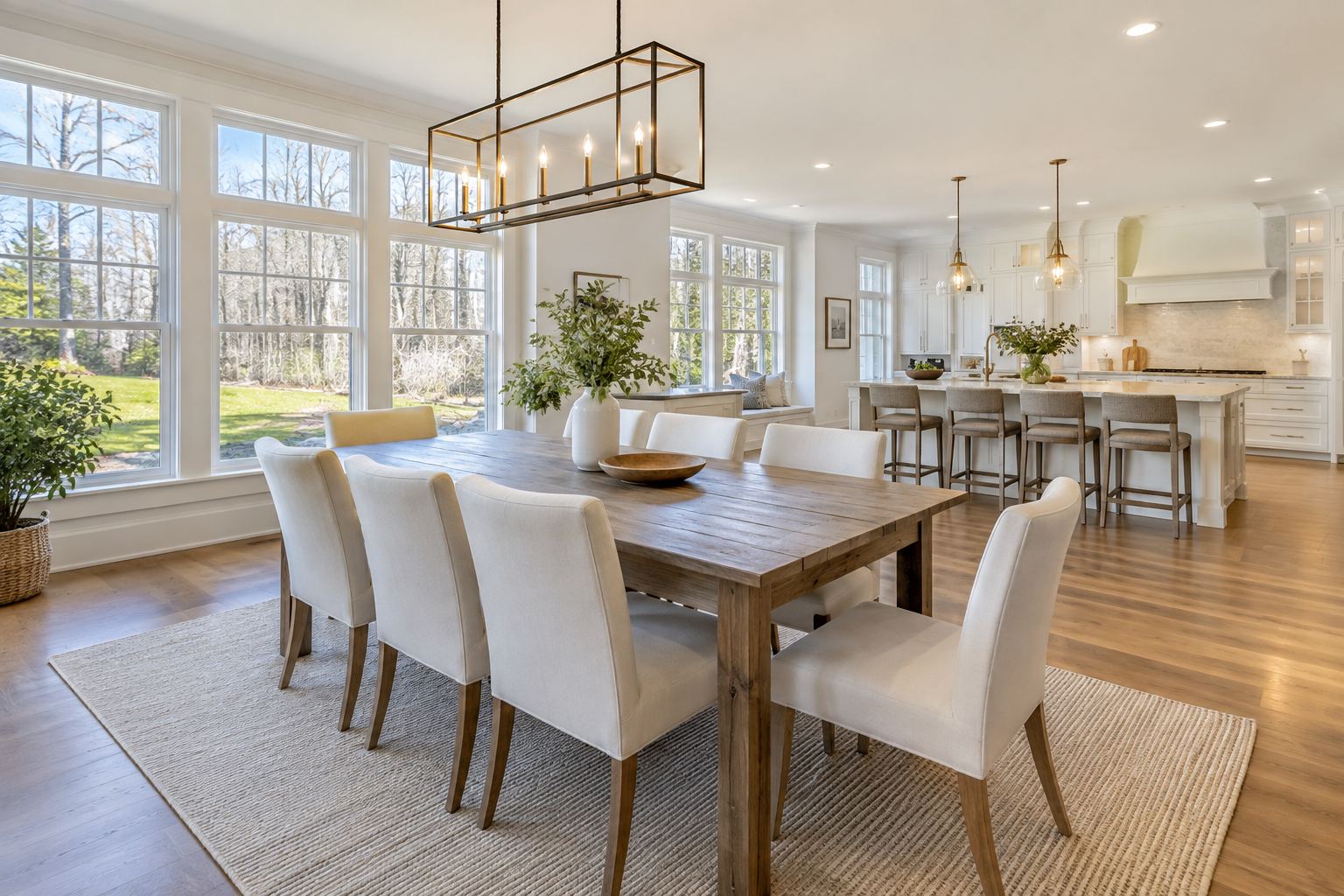 A bright dining room, illustrative